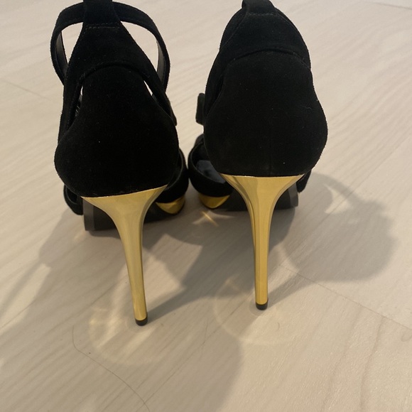 MK Black Gold Strap Ankle Evening Heels 7 - Picture 4 of 10